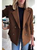 Women Double Breasted Loose Casual Suit Jacket Long Raglan Sleeve Solid Color Fall Winter Dark Brown Khaki Blue Grey Green Pink S-XXL