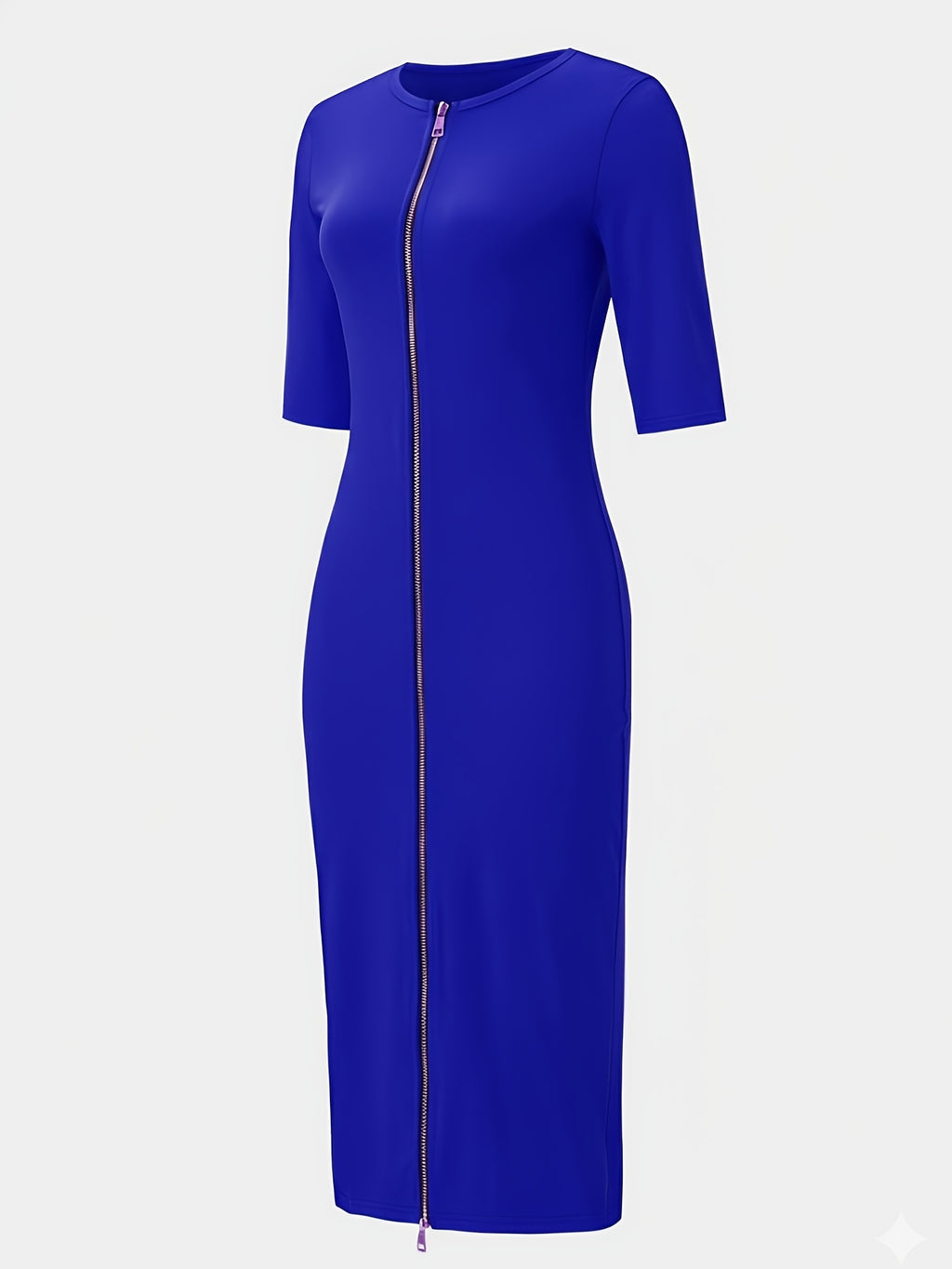 Women's Slim Fit Boat Neck Zipper Dress Short Sleeve Elegant Mid-Length Casual Dress Spring Summer Autumn