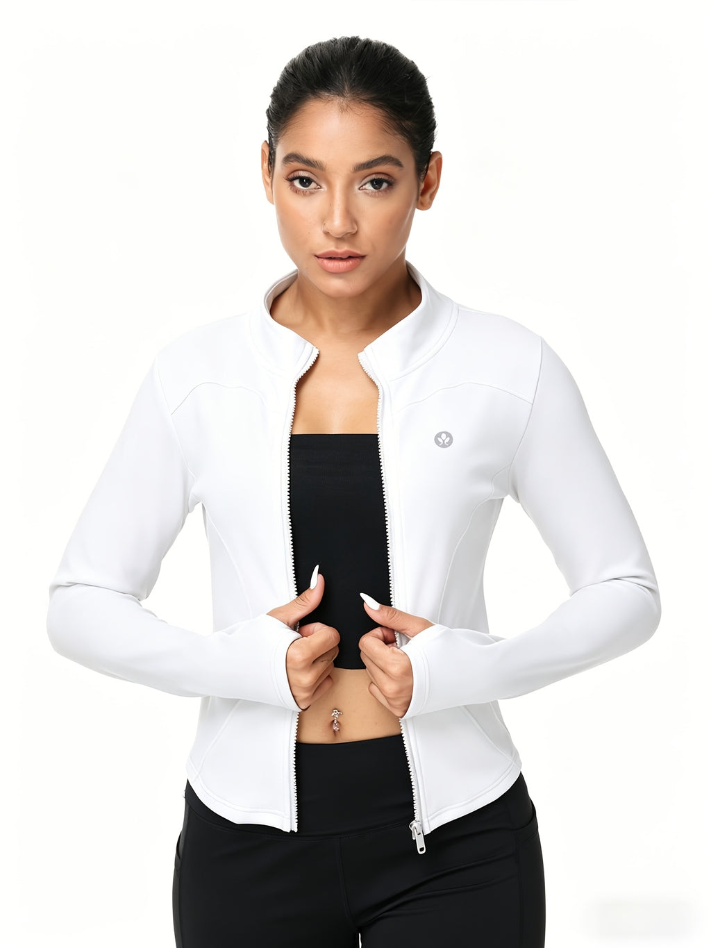 Women Zip Up Workout Jacket Thumb Holes Lightweight Moisture Wicking Slim Fit Sportswear Black Camel S-XL