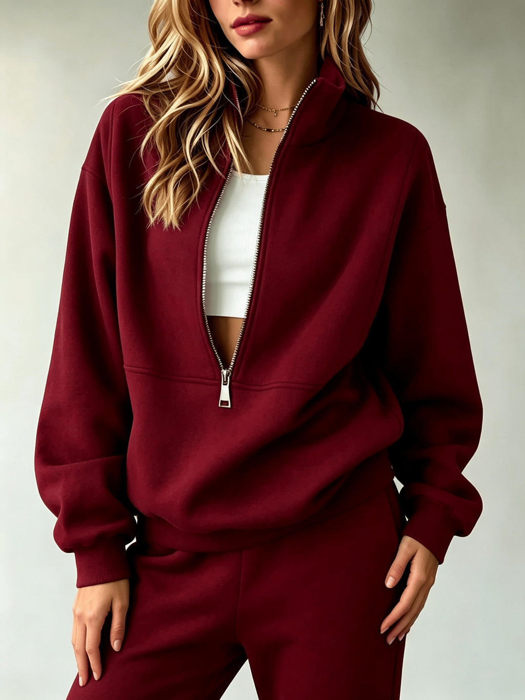 Tracksuit Set Women Half-Zip Sweatshirt and Loose Cuffs Pants 2 Piece Casual Soft Stretchy Relaxed Fit Fitness Commute Daily Outfit S-XXL