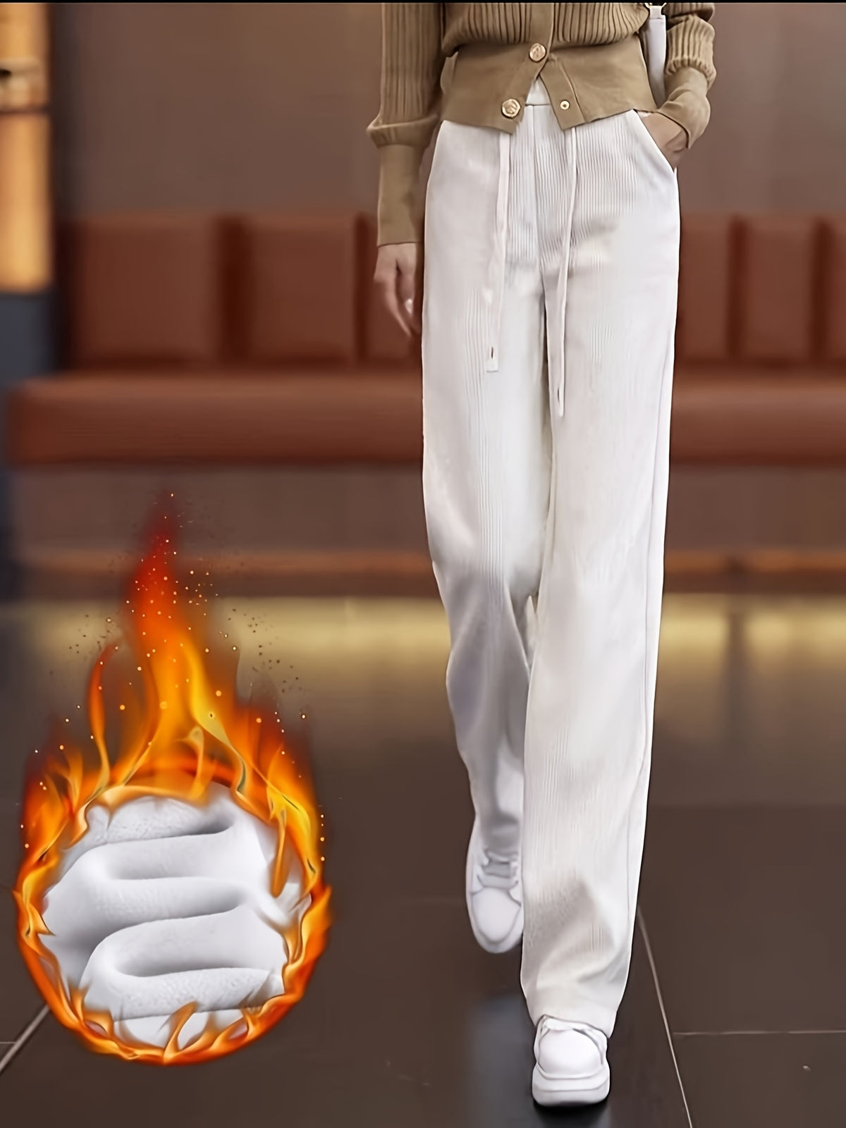 Corduroy High Waist Straight Leg Pants for Women – 100% Polyester Smooth Texture Loose Comfortable Fit, Solid Color Casual Four-Season Woven Trousers, Classic Versatile Everyday Bottoms S-XXL