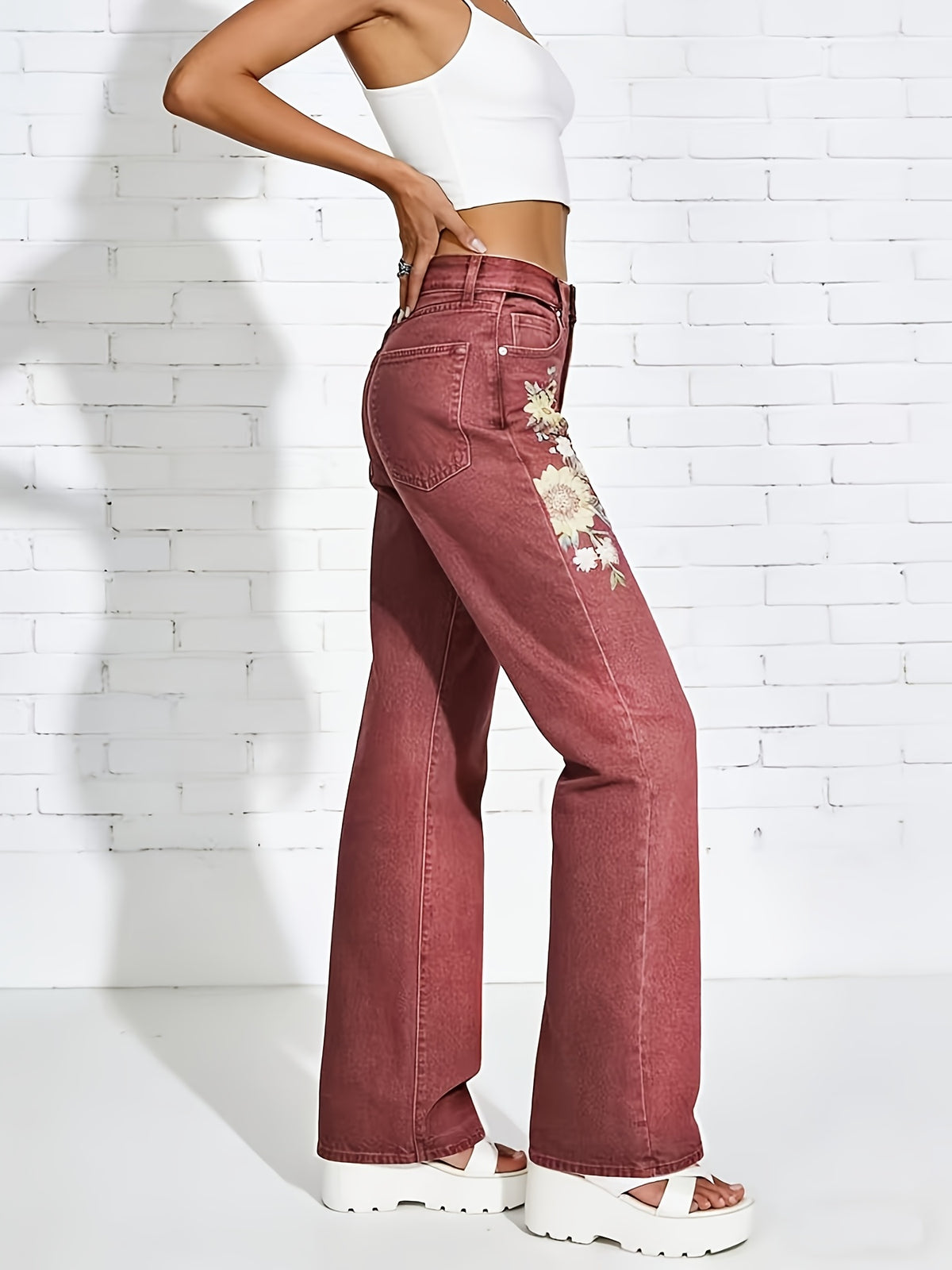 Women's High-Waisted Light Wash Stretch Straight Jeans Machine Washable Casual Pants Multi-Color S-XXL