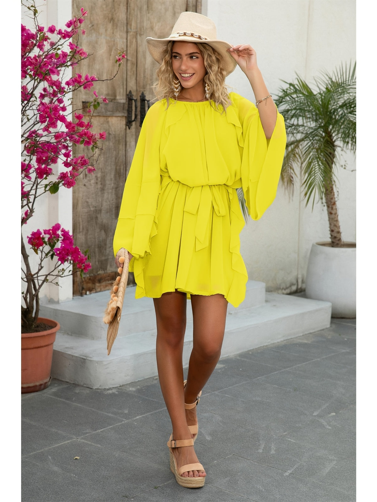 Chiffon Ruffle Dress Women Casual Vacation Layered Peplum Spring Summer Loose Flowy