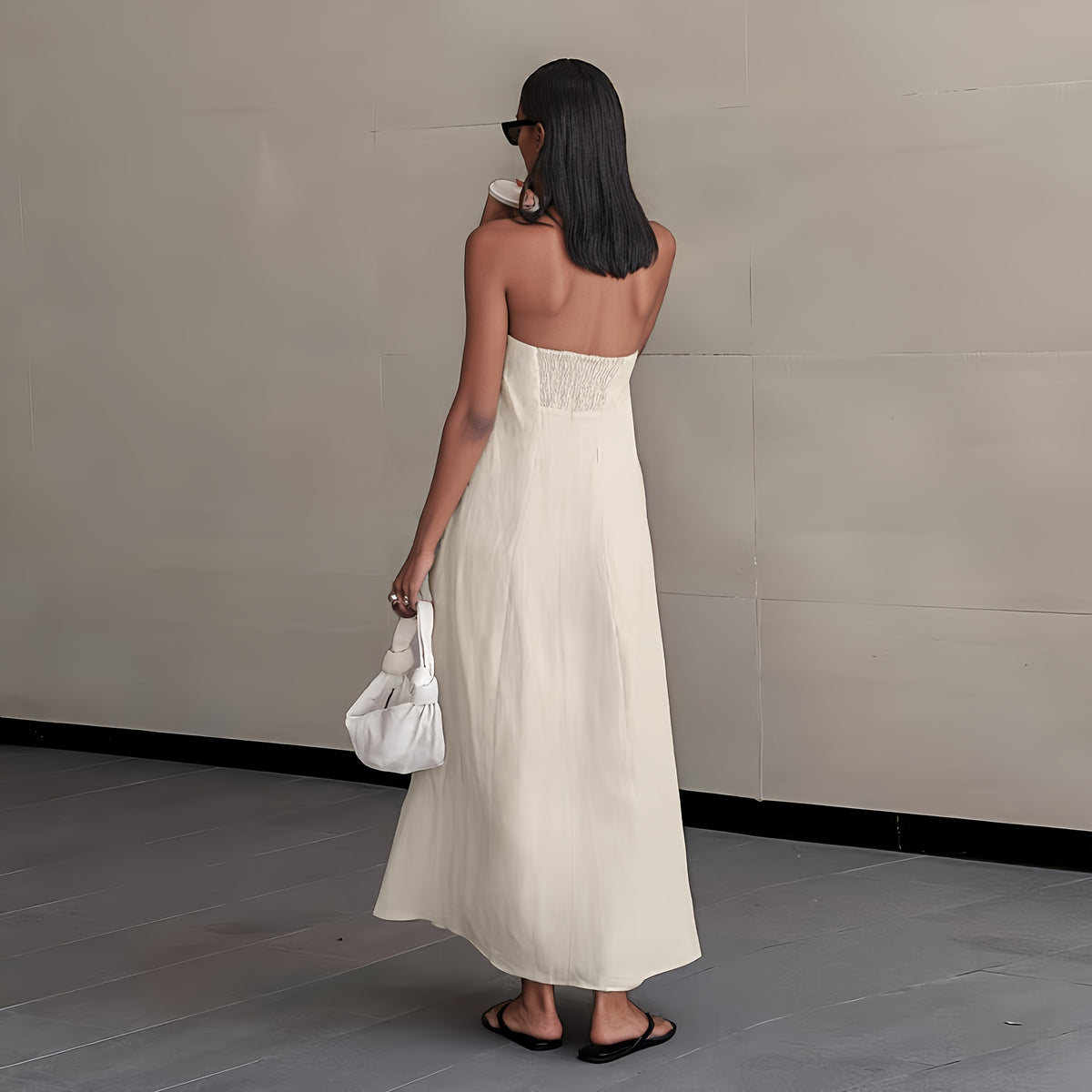 Women's Linen Beach Sundress Backless Sleeveless Wrap High Waist A-Line Flowy Casual Summer Vacation Dress