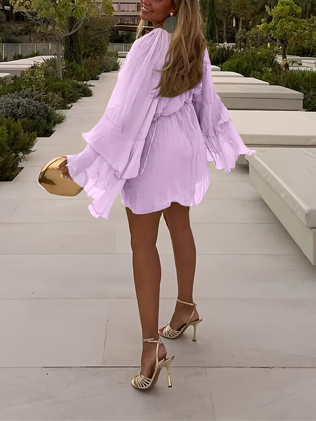 Chiffon Ruffle Dress Women Casual Vacation Layered Peplum Spring Summer Loose Flowy