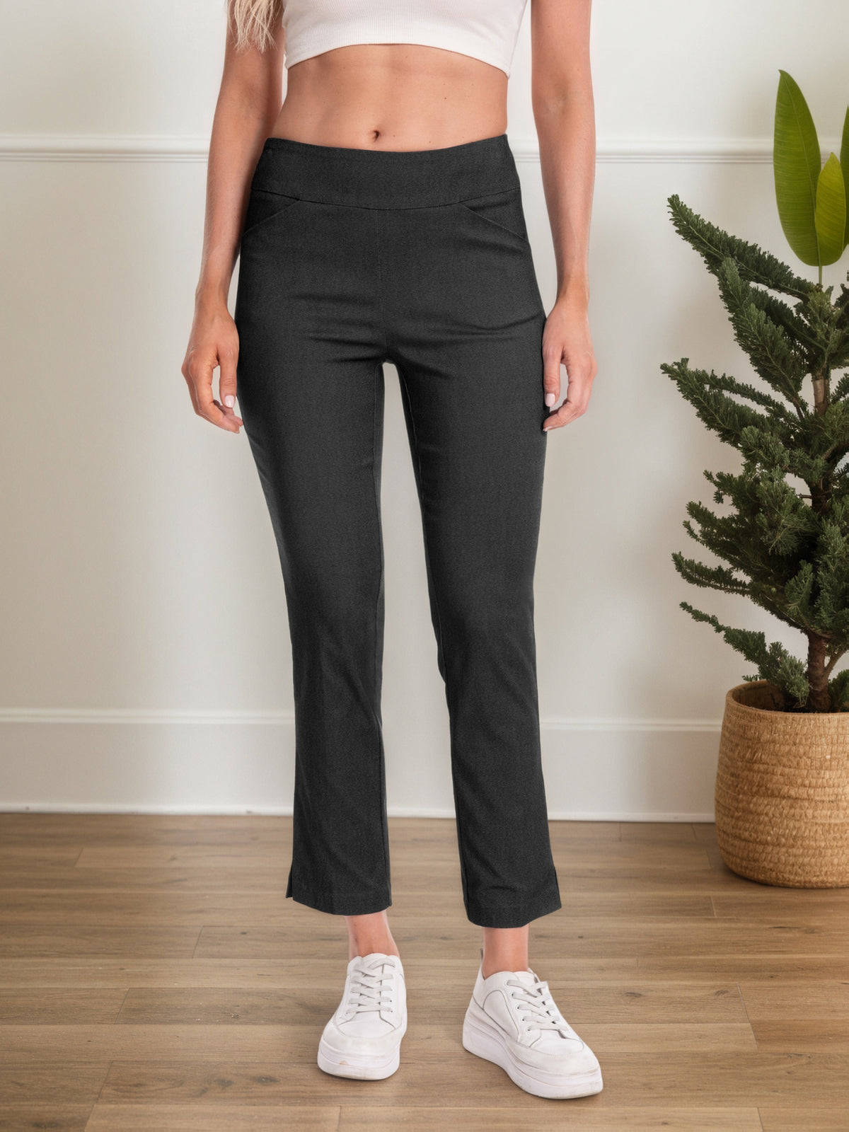 Stretch Ankle Pants Women High Rise Pull-On Straight Leg Slim Fit Work Office Travel Blush Pink Surf Black