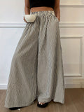 Striped Wide Leg Pants Women Elastic Waist Vertical Stripe Casual Trousers Comfortable Year Round Wear Machine Washable