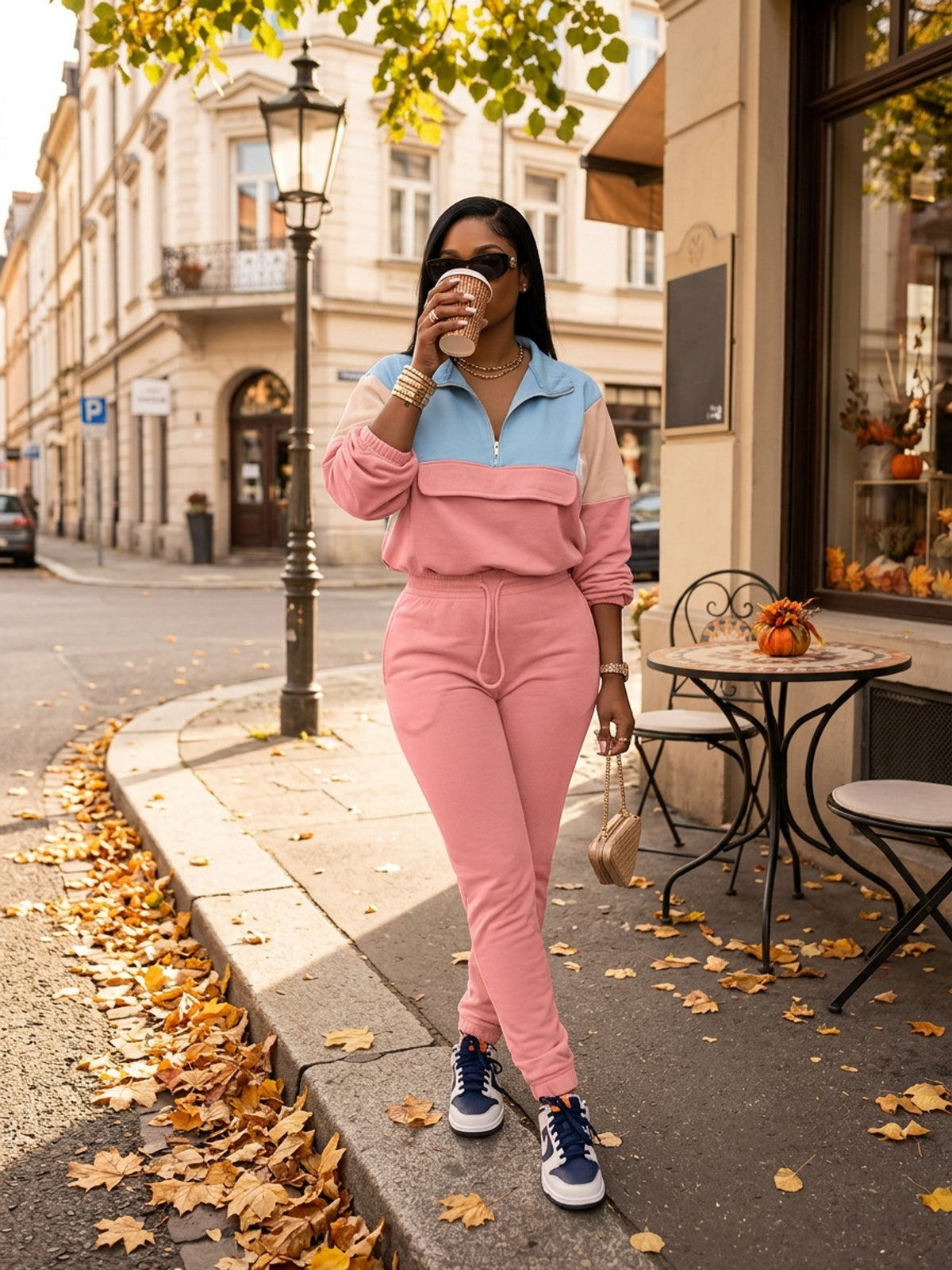 Lapel Crew Neck Sweatsuit Set for Women – Half-Zip Long Sleeve Sweatshirt & Sweatpants 2-Piece Casual Outfit, Solid Color Fall Winter Loungewear