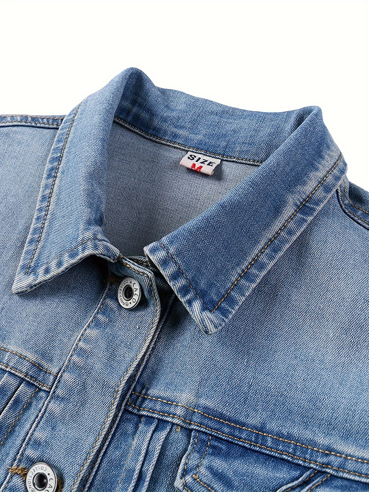 Vintage Wash Cropped Denim Jacket Women Slim Fit Button-Up Casual Spring Fall Layering Dark Blue Medium Blue S-XXL