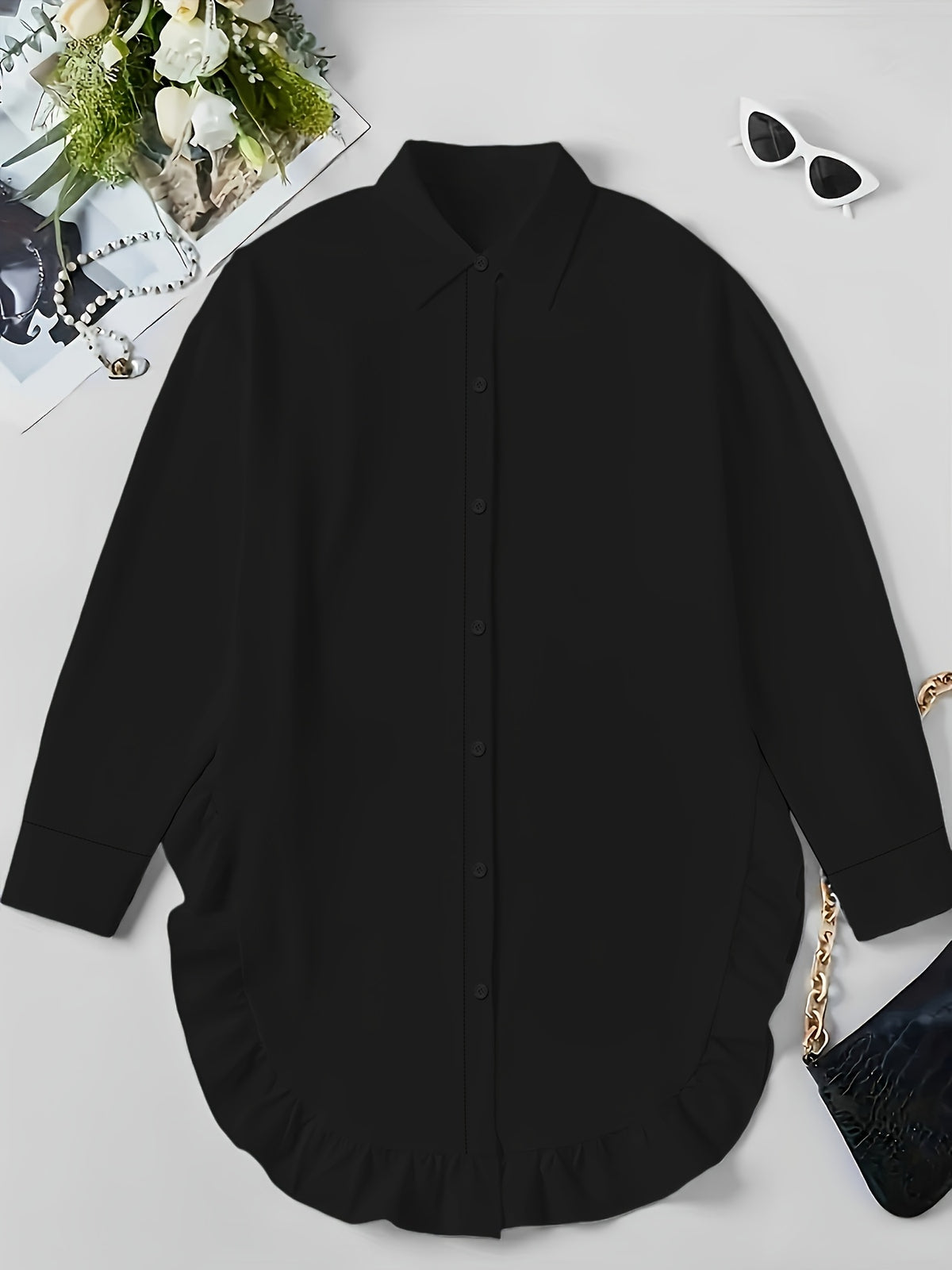 Ruffle Shirt Women Loose Oversized Frill Detail Casual Elegant Blouse Spring Summer Office Top S M L XL XXL