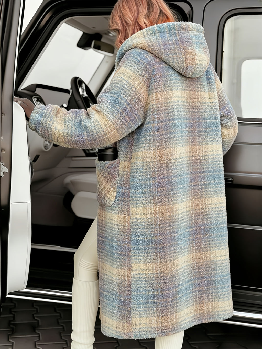 Plaid Color Block Velvet Home Jacket Women Warm Long Coat Cute Sweet Lounge Wear Autumn Winter Pink Grey Black S-XL
