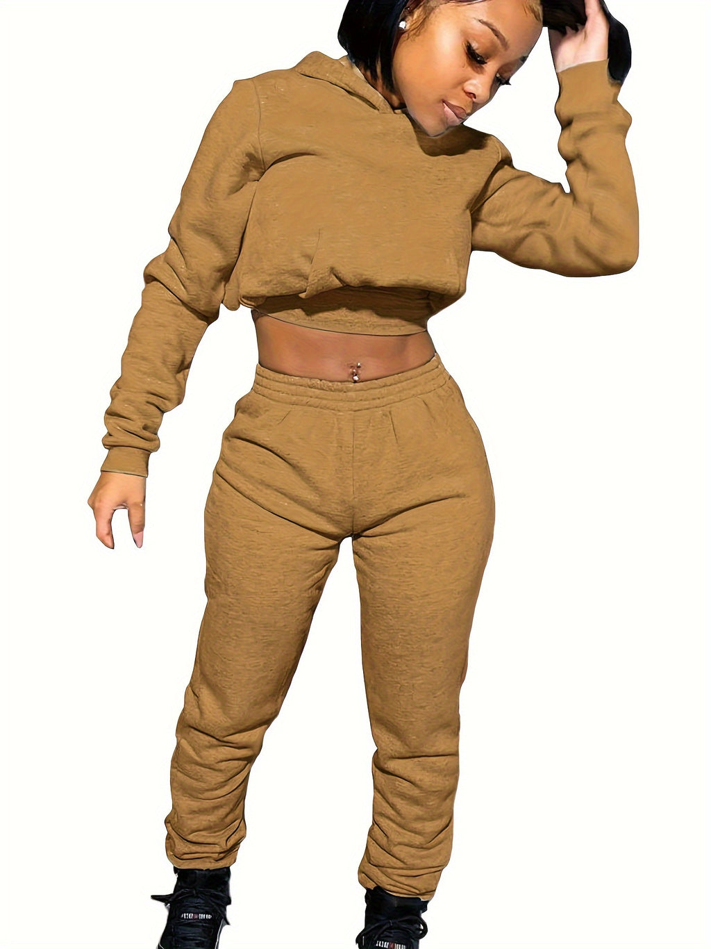 Velvet Tracksuit Set Women Cropped Hoodie Kangaroo Pockets Jogger Sweatpants Solid Color Luxe Autumn Winter Lounge Jogger Set S-XXL