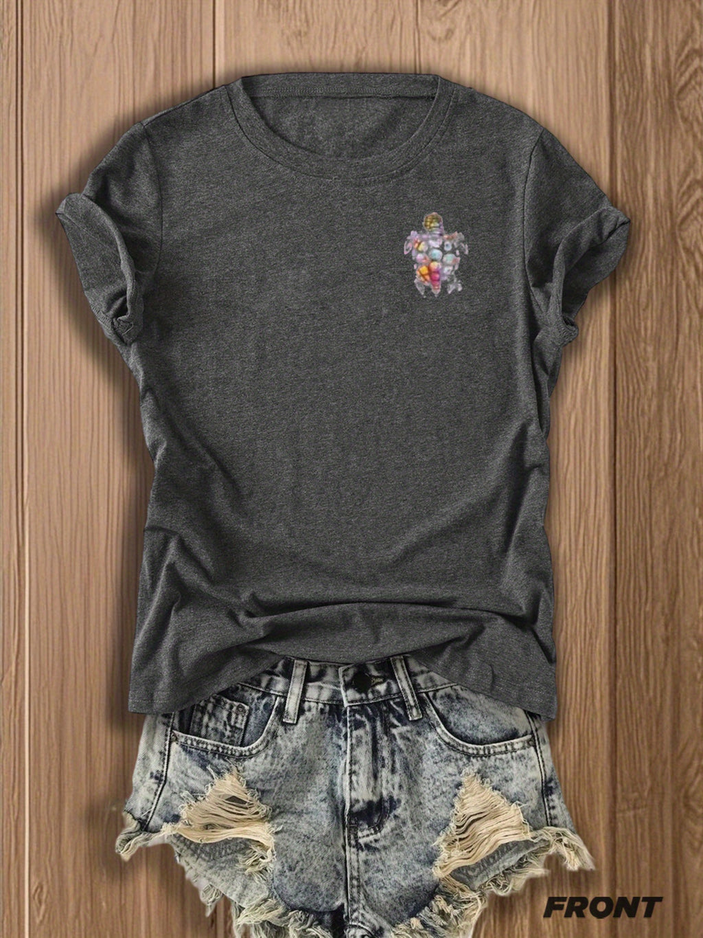 Tribal Turtle Print T-Shirt Women Colorful Artistic Double-Sided Graphic Tee Casual Beach Summer Top Nature Lover Gift S-XXL