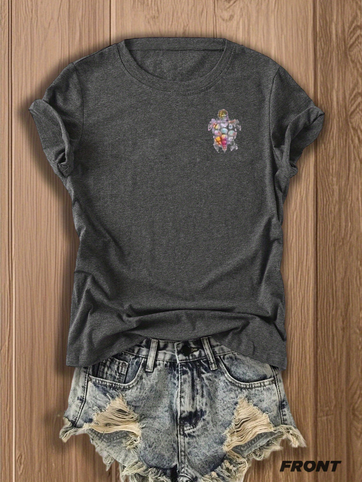 Tribal Turtle Print T-Shirt Women Colorful Artistic Double-Sided Graphic Tee Casual Beach Summer Top Nature Lover Gift S-XXL