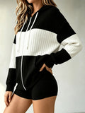 Color Block Hooded Cardigan Lightweight Loose Fit Long Casual Women Spring Fall Layering Jacket Coat
