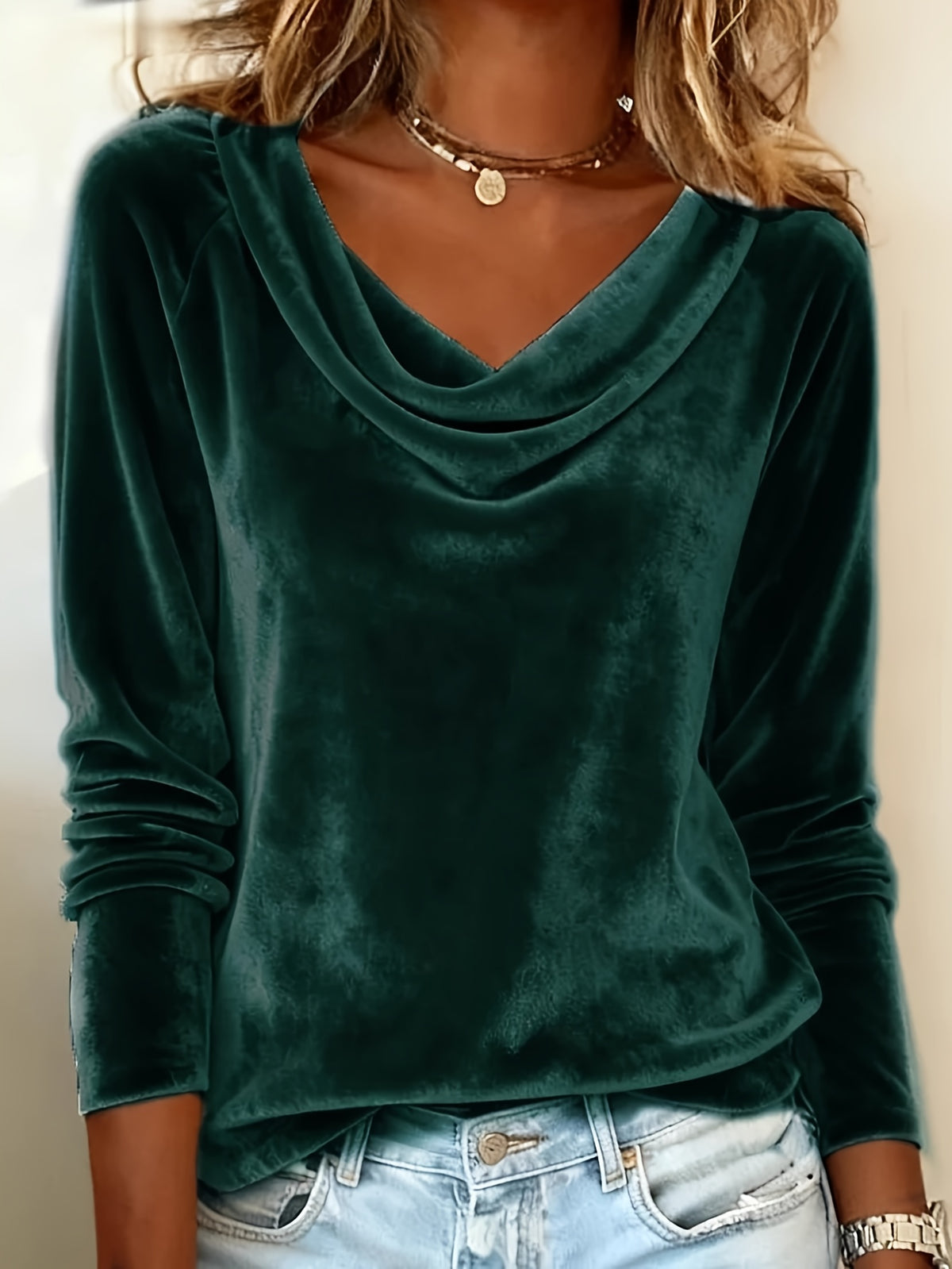 Velvet Swing Collar Long Sleeve Top Women Elegant Solid Color Stretchy Blouse Workplace Office Shirt Red Green Black Gold Fall Winter S-XXL