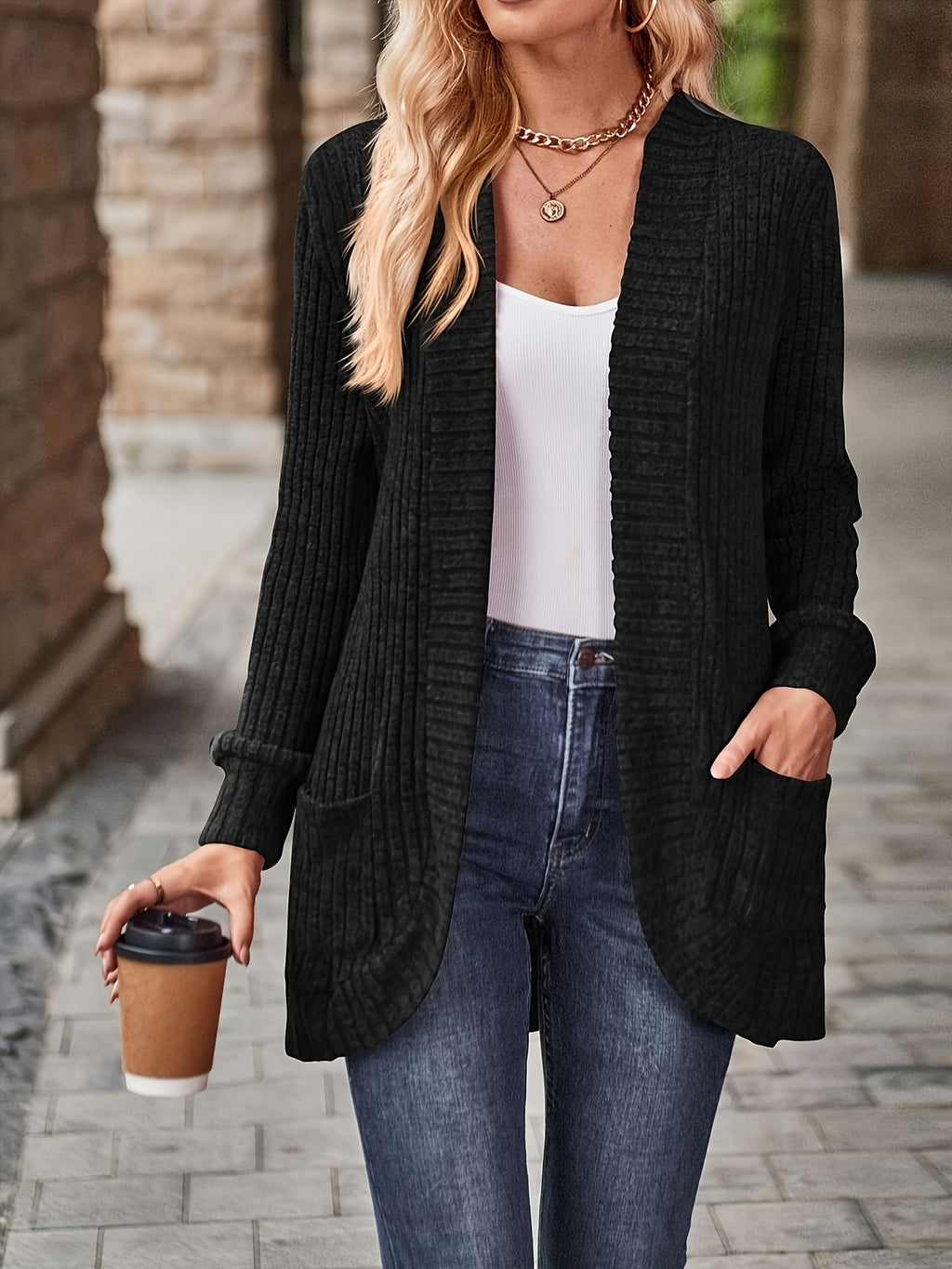 Cardigan Collar Loose Blouse Women Knit Pocket Long Sleeve Solid Color Casual Elegant Top 10 Colors Stretch Everyday Wear S-XXL