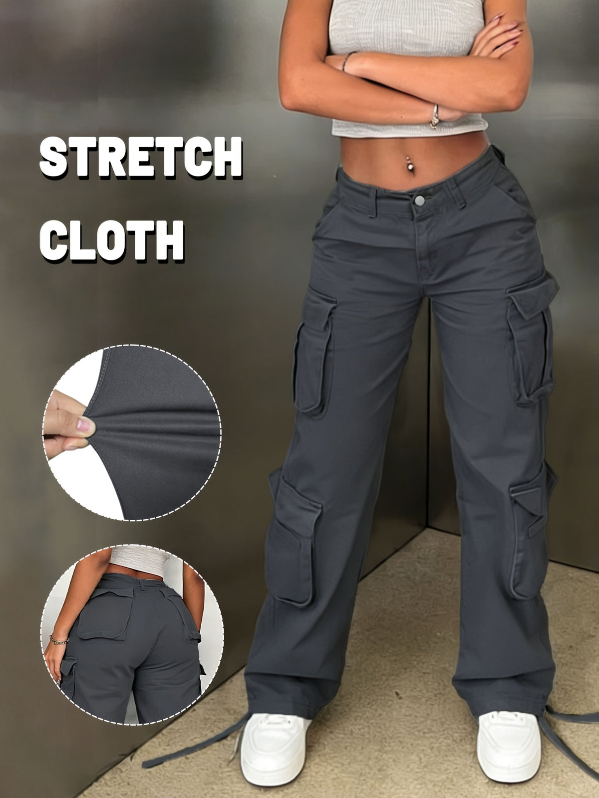 Y2K Retro Washed Cargo Pants Women Multi Pocket Street Travel Casual Vintage Basic Work Trousers Chic