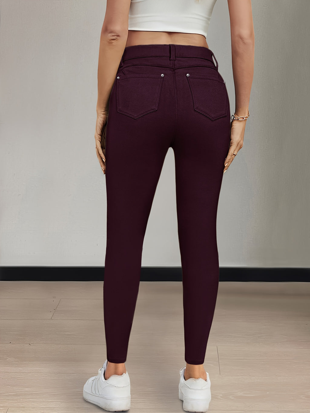 Women's High-Waist Skinny Jeans Stretchy Fabric Multi-Color Long Style Casual Streetwear Button Decor Five Pockets