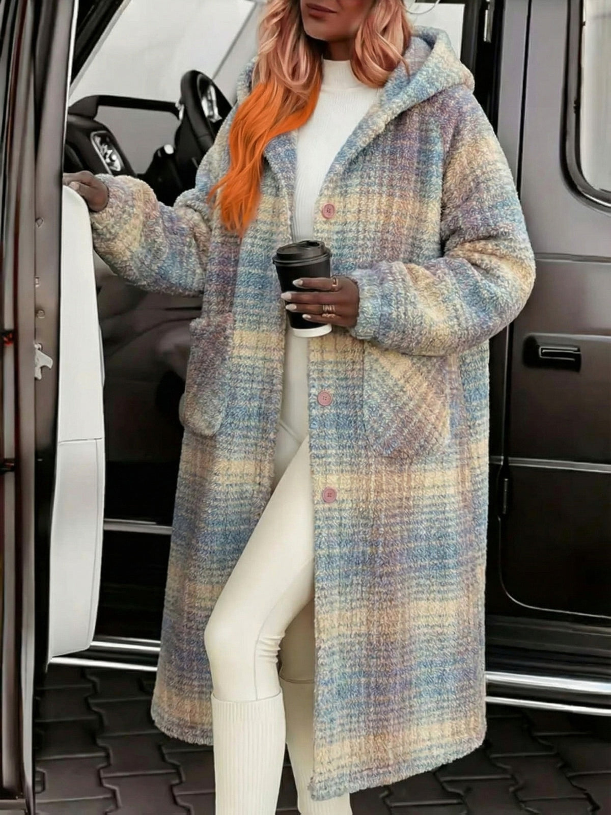 Plaid Color Block Velvet Home Jacket Women Warm Long Coat Cute Sweet Lounge Wear Autumn Winter Pink Grey Black S-XL