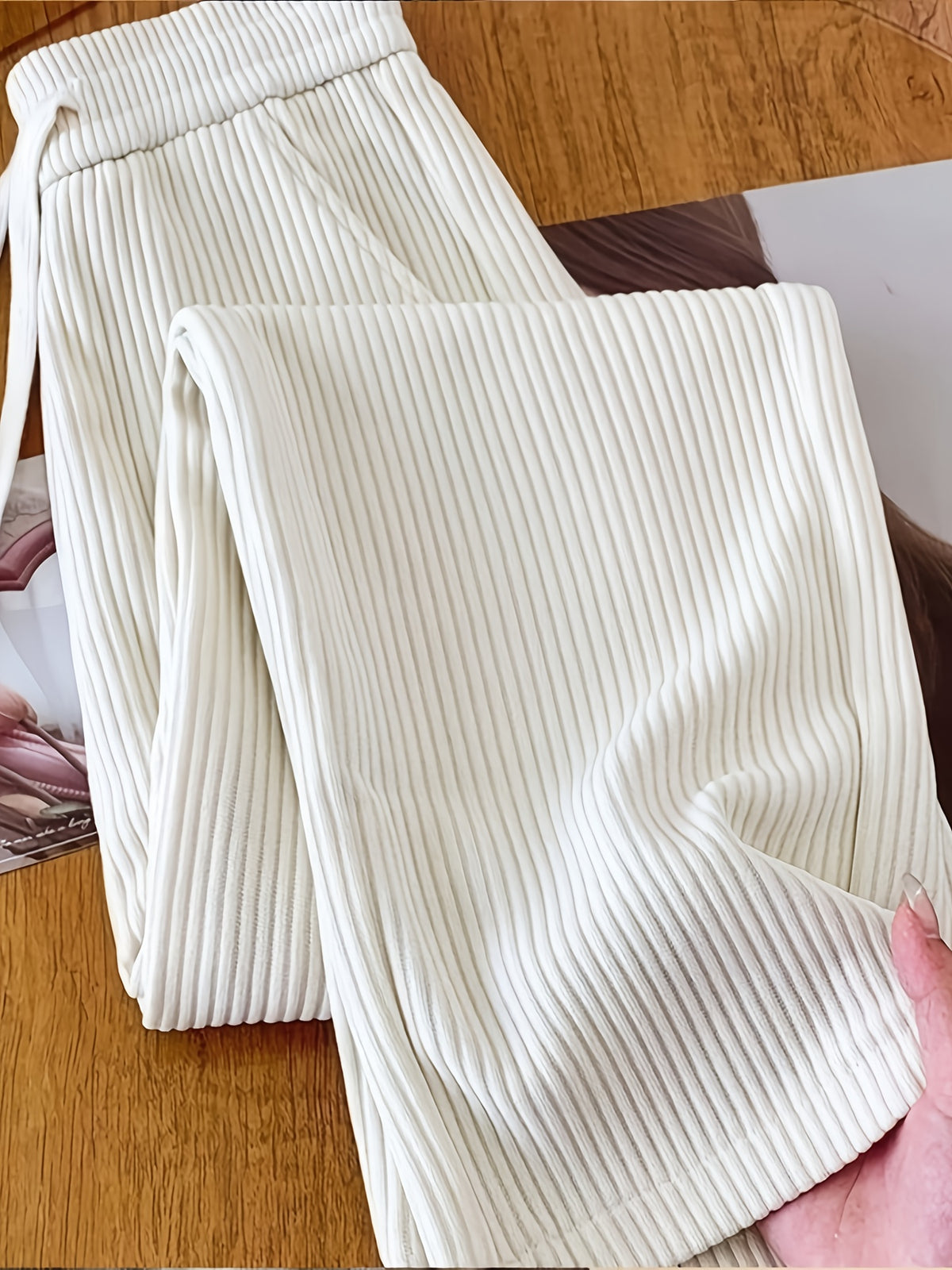 Corduroy High Waist Straight Leg Pants for Women – 100% Polyester Smooth Texture Loose Comfortable Fit, Solid Color Casual Four-Season Woven Trousers, Classic Versatile Everyday Bottoms S-XXL