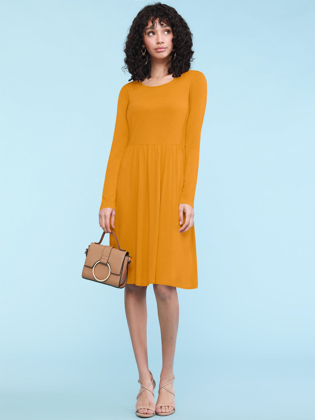 Long Sleeve Flowy Dress with Pockets Women Casual Soft Breathable Relaxed Fit Everyday Dress 18 Colors S-XXL