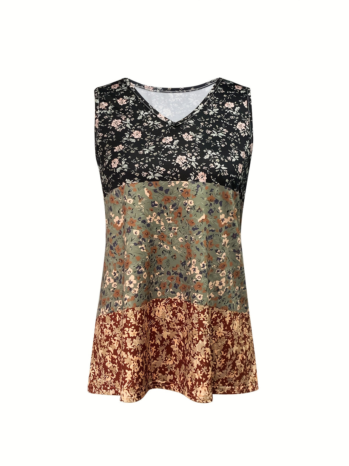 Color Block Floral Print Vest Top Women Sleeveless Casual Vacation Summer Cami Top Trendy Patchwork Blouse Beach Holiday Fashion Top S-XXL