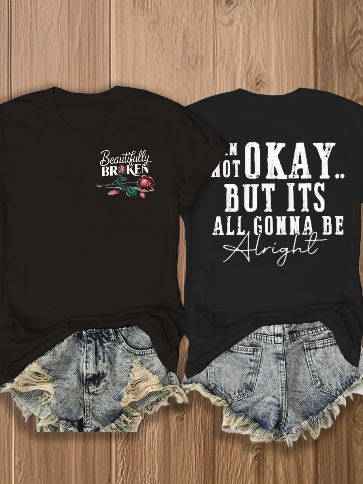 Inspirational Graphic Tee Women Floral Print Double Sided T-Shirt Casual Motivational Blend Top Gift XS-XL