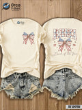 4th of July T-Shirt Women America Flag Bow Print Crew Neck Casual Patriotic Top 8 Colors S-XXL