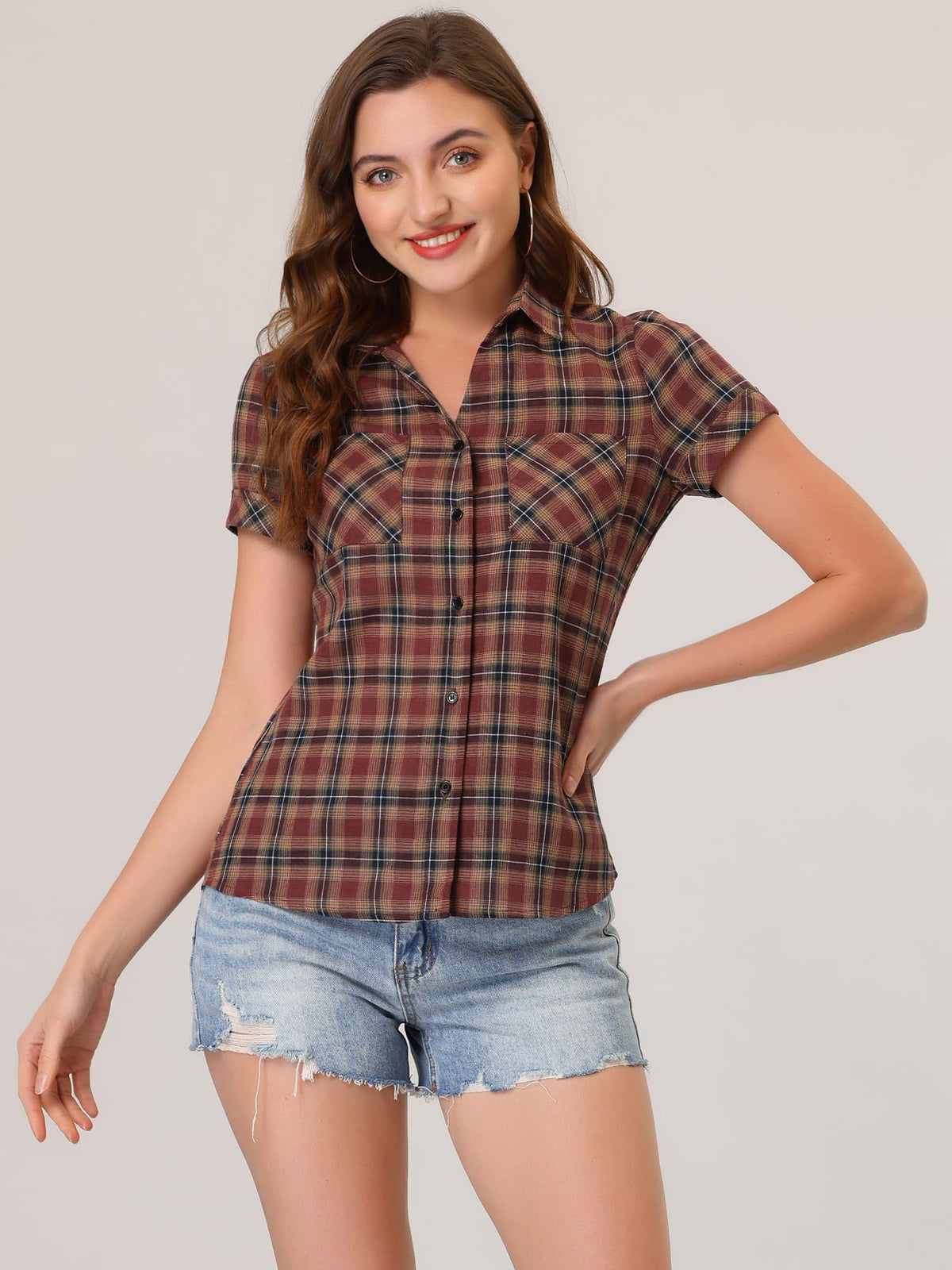 Western Plaid Button Shirt for Women | Classic Flannel Checkered Long Sleeve Top | Casual Country Style Blouse | Machine Washable Women's Plaid Shirt