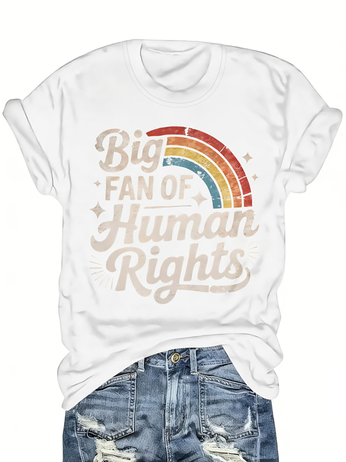 Rainbow Pride Statement Graphic T-Shirt Women Short Sleeve Crew Neck Retro Font Human Rights Street Fashion Casual Tee S-XXL
