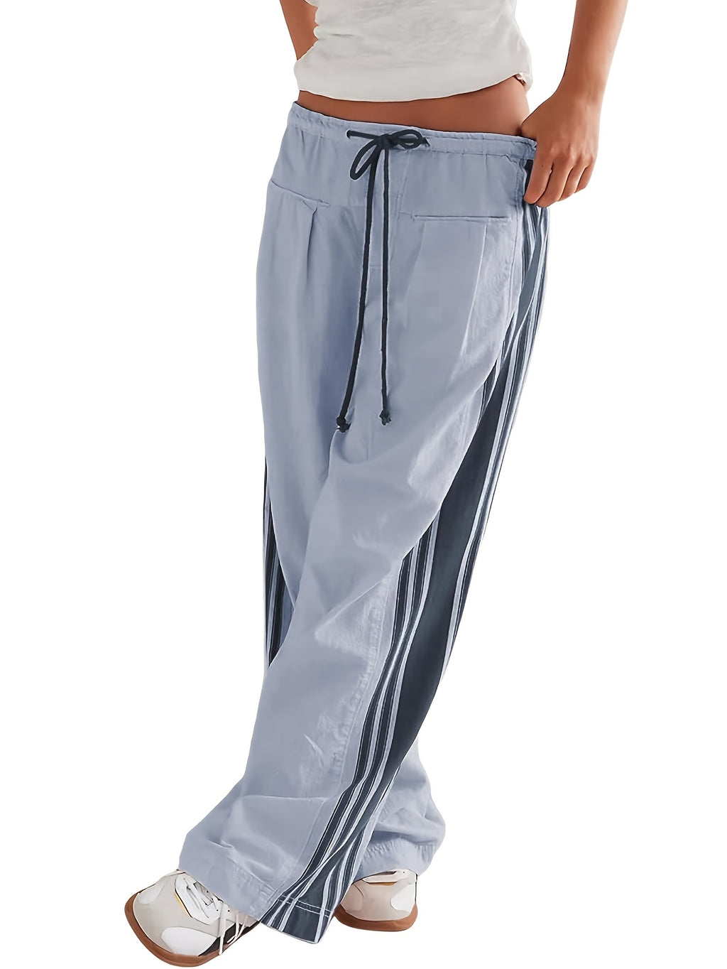 Wide-Leg Palazzo Pants Women High Rise Drawstring Slouchy Fit with Pockets | Side Stripe Casual Lounge Pants 94% Viscose Stretch for Daily Wear Spring Summer