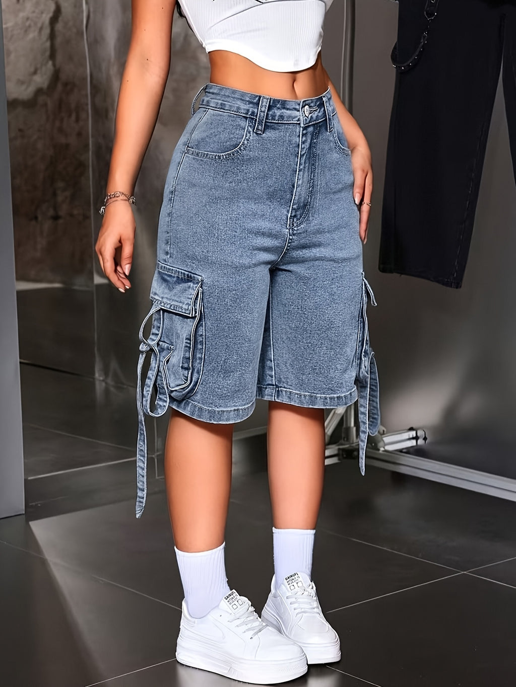 Korean Style Loose Casual Denim Shorts for Women - Drawstring Waist Built-In Zipper, Simple Solid Color Versatile Jean Shorts for Commute Home Outings Spring Summer