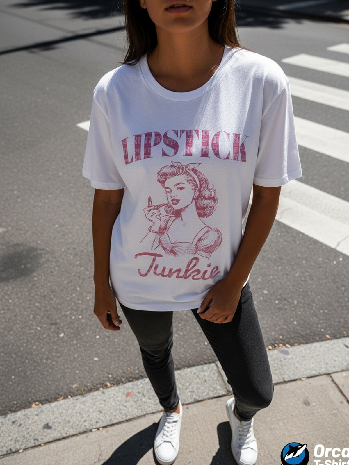 Lipstick Junkie Retro Punk Graphic T-Shirt for Women - Loose Fit Vintage Geometric Print Crew Neck Short Sleeve Casual Tee Spring Summer
