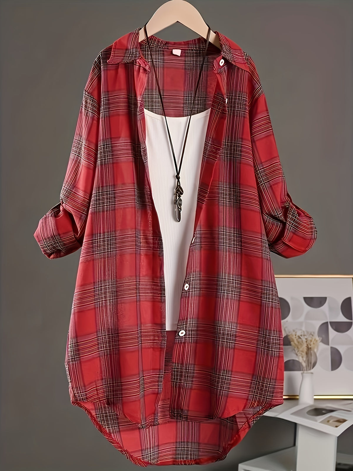 Women's Plaid Shirt Loose Fit Mid-Length All Season Casual Daily Wear Commute Holiday Outing Top