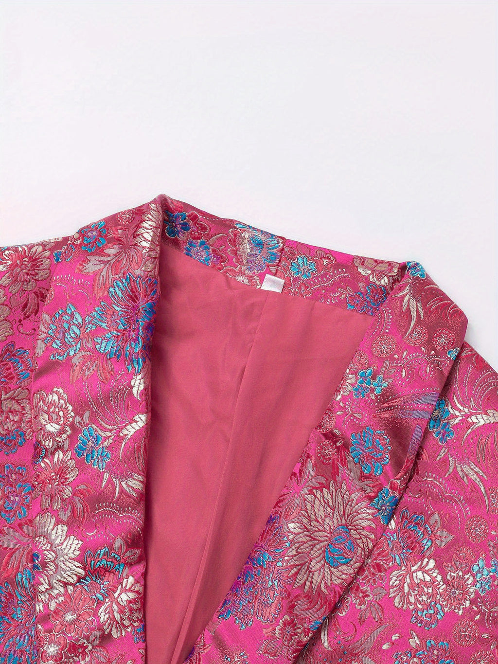 Floral Jacquard Suit Set Women Long Sleeve Satin Blazer and Straight Leg Pants V-Neck Pocket Formal Wedding Guest Red Carpet Outfit Rose Red Brown S-XXL