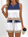 Gradient Print Vest Shorts Set Women V-Neck Tank Top Shorts with Pockets Spring Summer Casual 2 Piece Outfit S-XXL