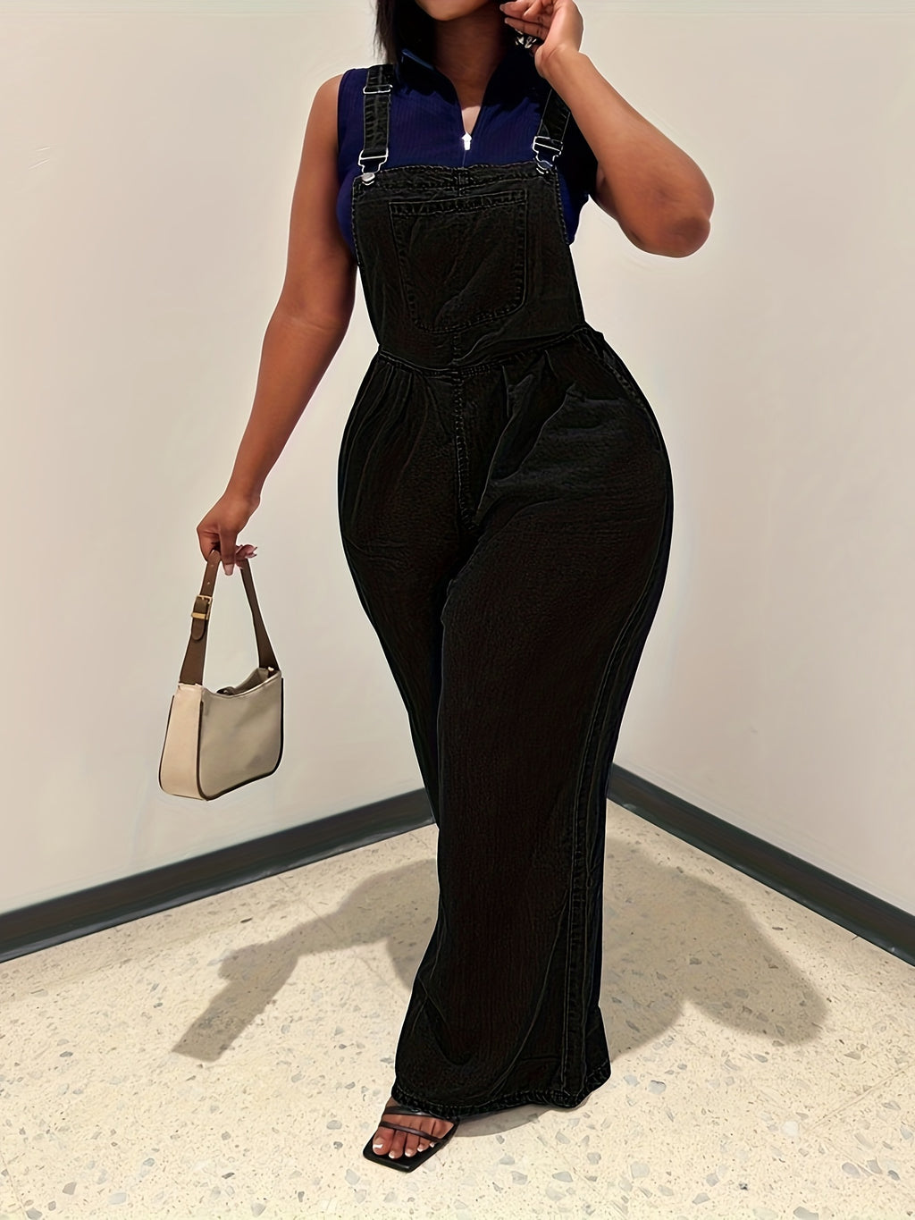 Denim Overalls Women Loose Fit Sleeveless Wide Leg Jumpsuit Dungarees with Side Pockets Casual All Season S-XXL