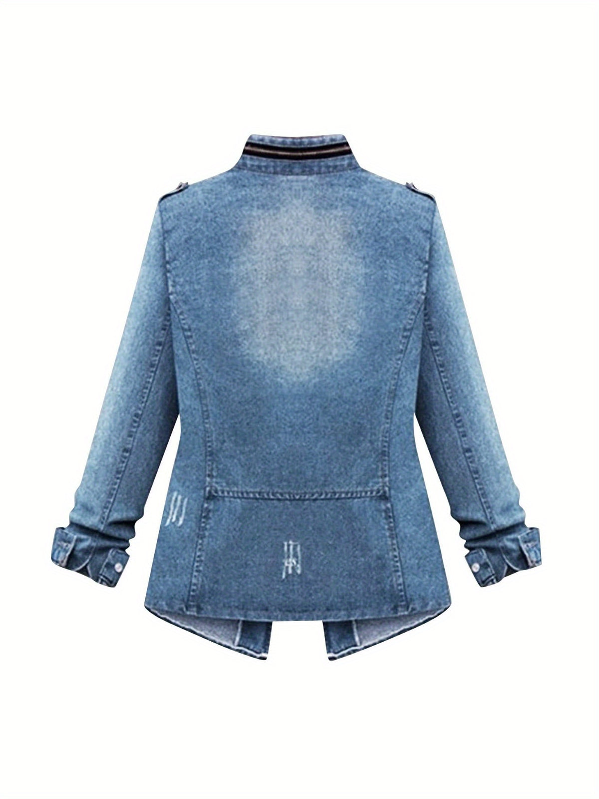 Round Neck Three Quarter Sleeve Short Denim Jacket Women Casual Daily Outfit Spring Autumn Jean Coat Blue Light Blue