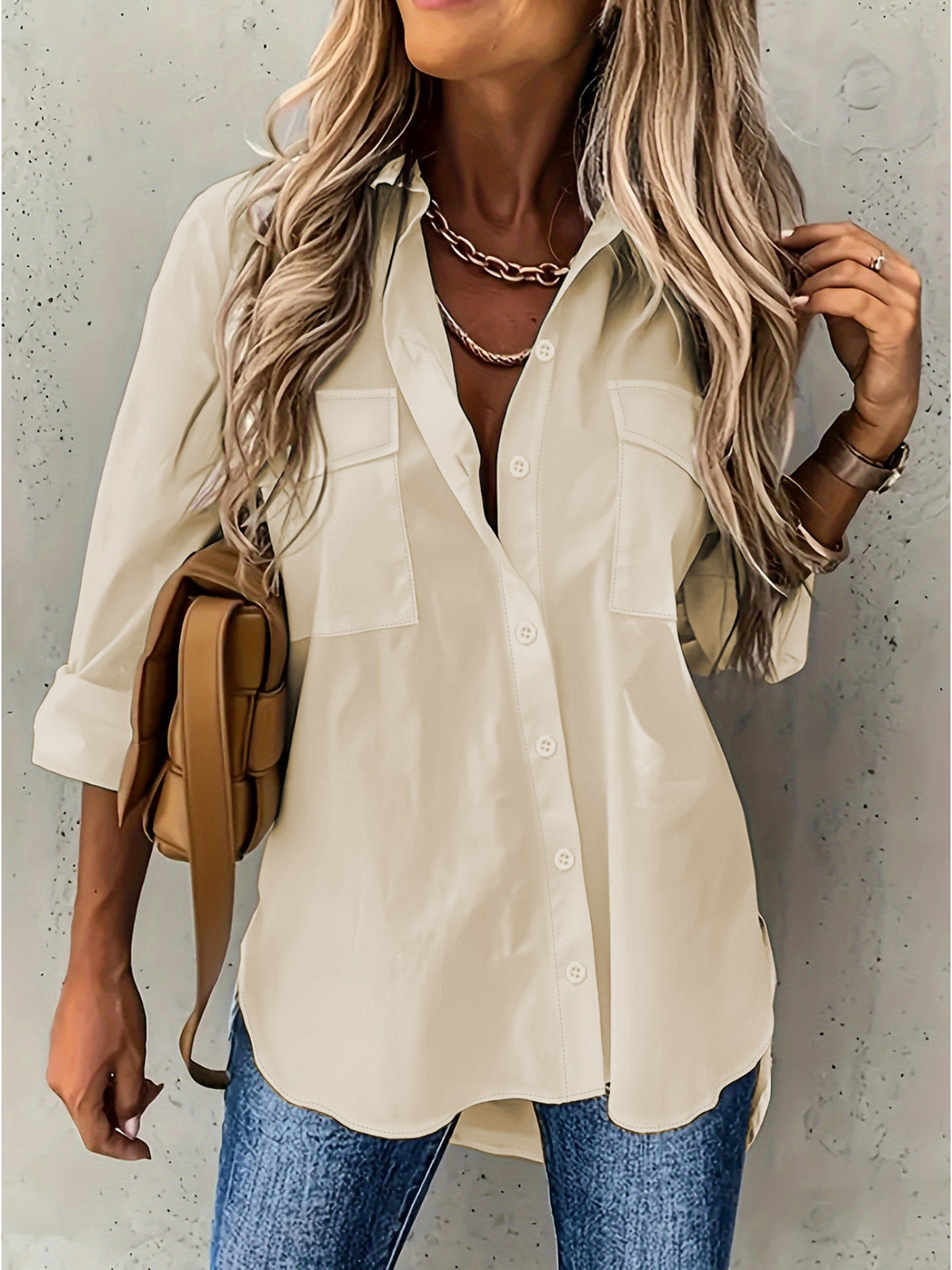 Lapel Collar Button Shirt Women Long Sleeve Relaxed Fit Blouse Versatile Top | Mira Roam