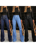 Bell Bottom Flare Jeans Women High Waist Retro Stretch Denim Trousers Vintage Wide Leg with Pockets S-XXL