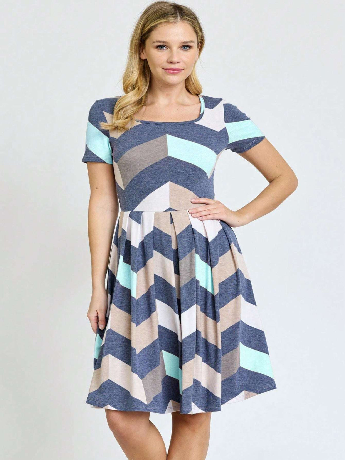 Paisley Floral Swing Dress Women Chevron Stripe Patchwork Pleated Square Neck Elastic Waist Midi Casual Plus Size S-3X