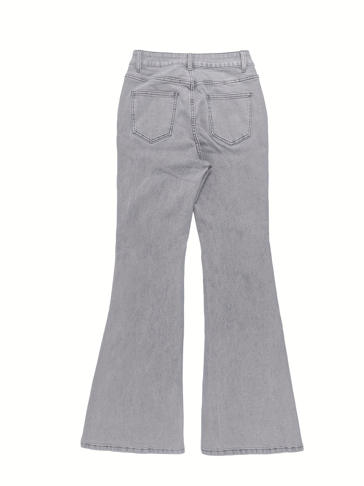 High Waist Stretch Flare Jeans Women Wide Leg Pants with Pockets – Solid Color Street Style, All-Season Comfortable Denim, Machine Washable