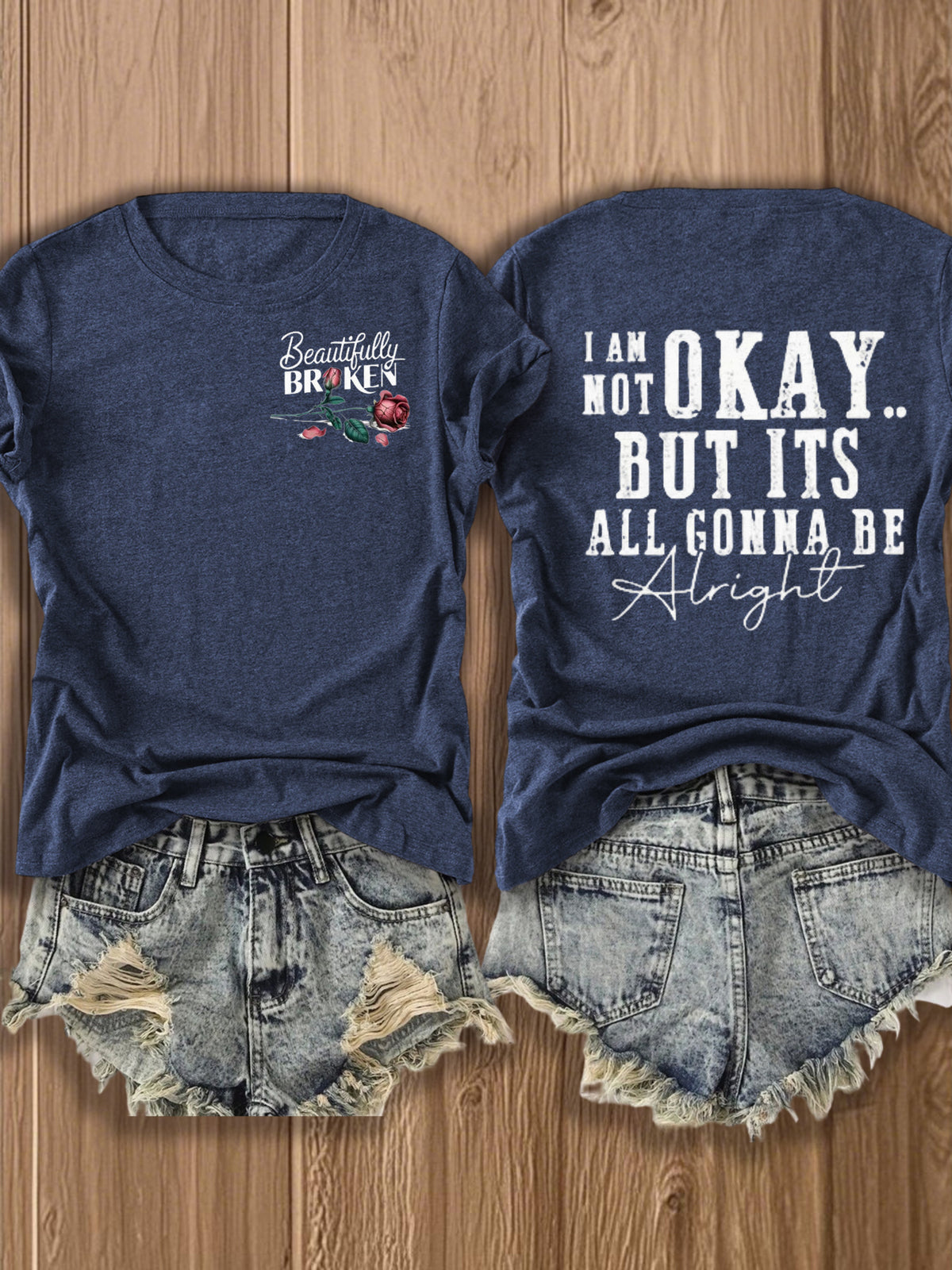 Inspirational Graphic Tee Women Floral Print Double Sided T-Shirt Casual Motivational Blend Top Gift XS-XL