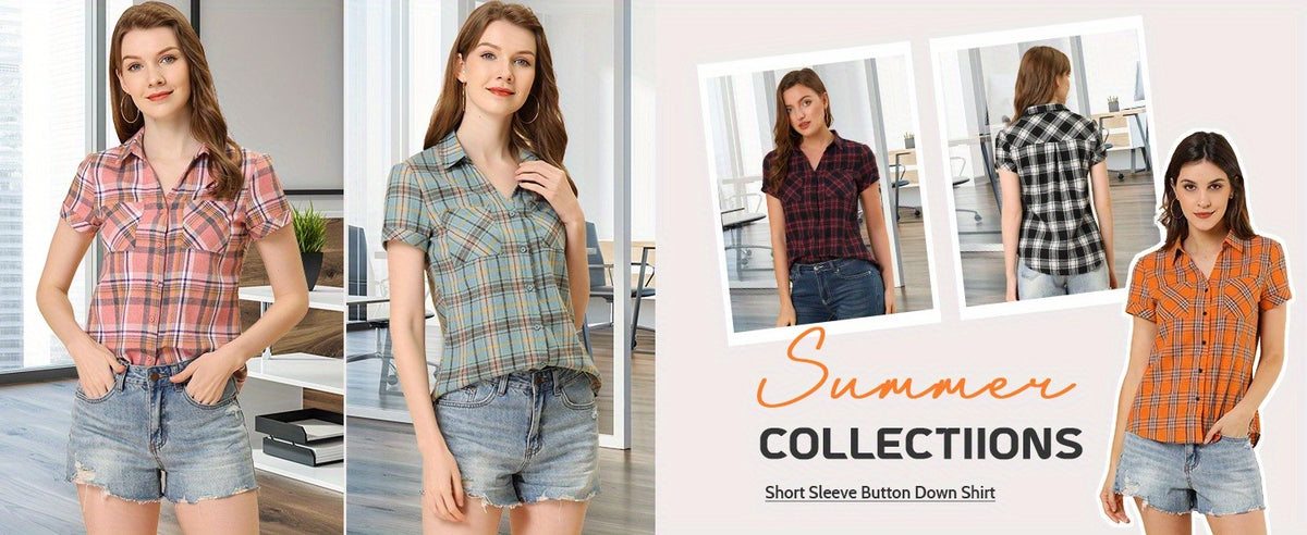 Western Plaid Button Shirt for Women | Classic Flannel Checkered Long Sleeve Top | Casual Country Style Blouse | Machine Washable Women's Plaid Shirt