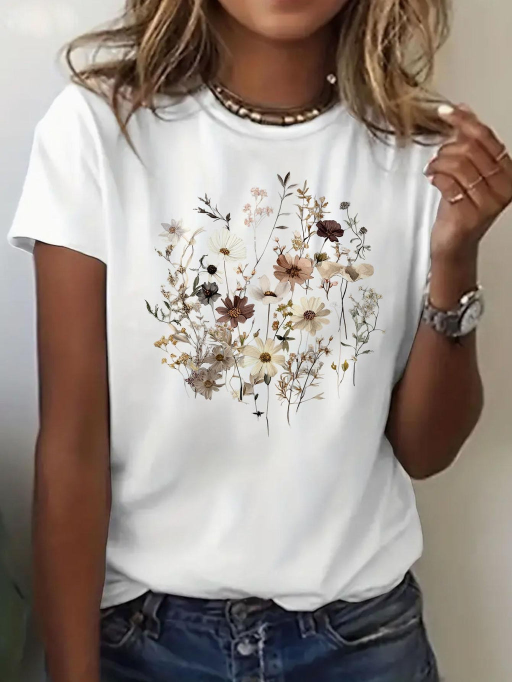 Geometric Print Crew Neck T-Shirt Women Casual Short Sleeve Stretch Knit Graphic Tee Light Airy Spring Summer Fall S-XXL
