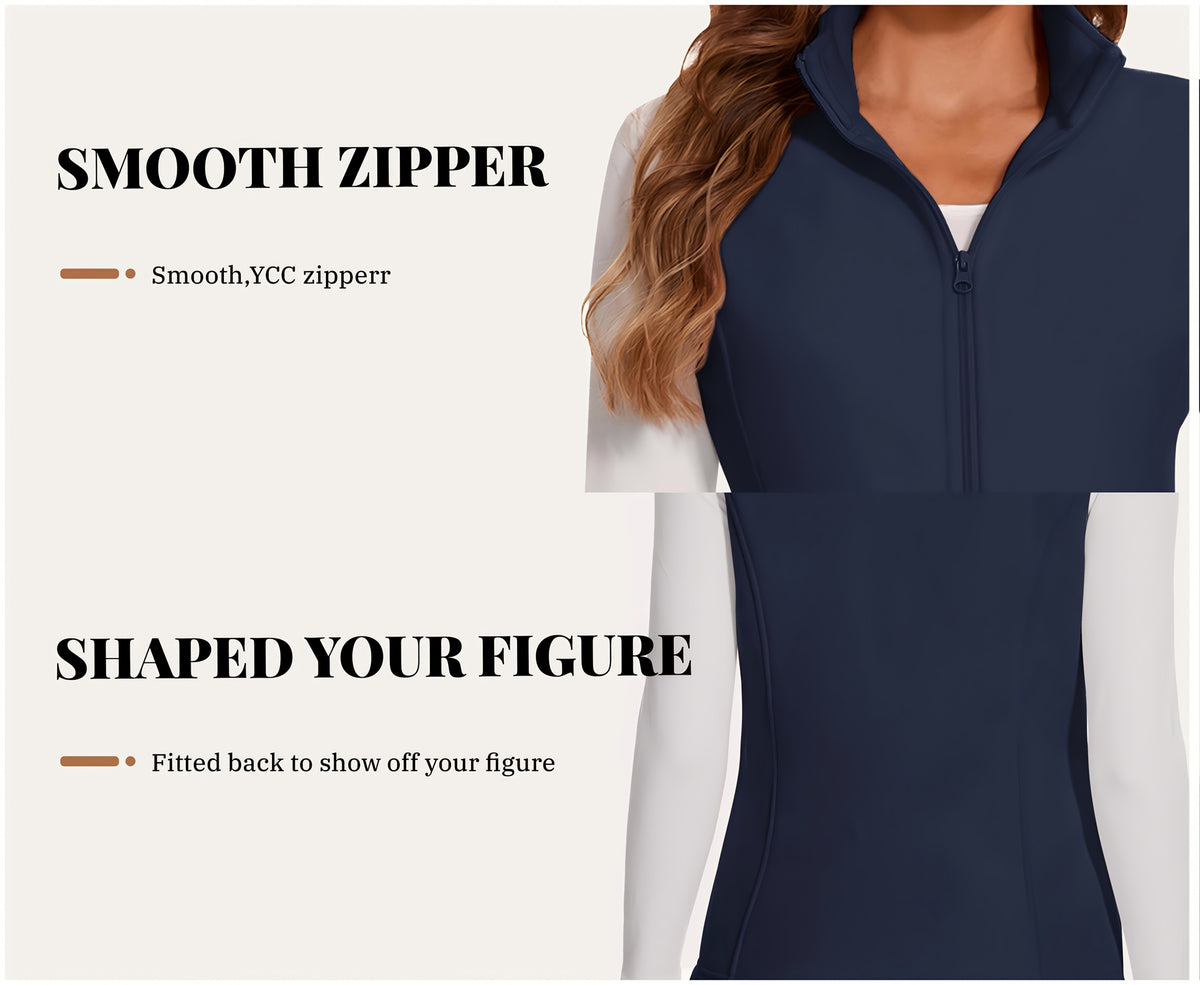 Women's Fleece Zip Vest Lightweight Warm Sleeveless Jacket Stand Collar 4 Pockets Windproof Outdoor Vest S-XXL