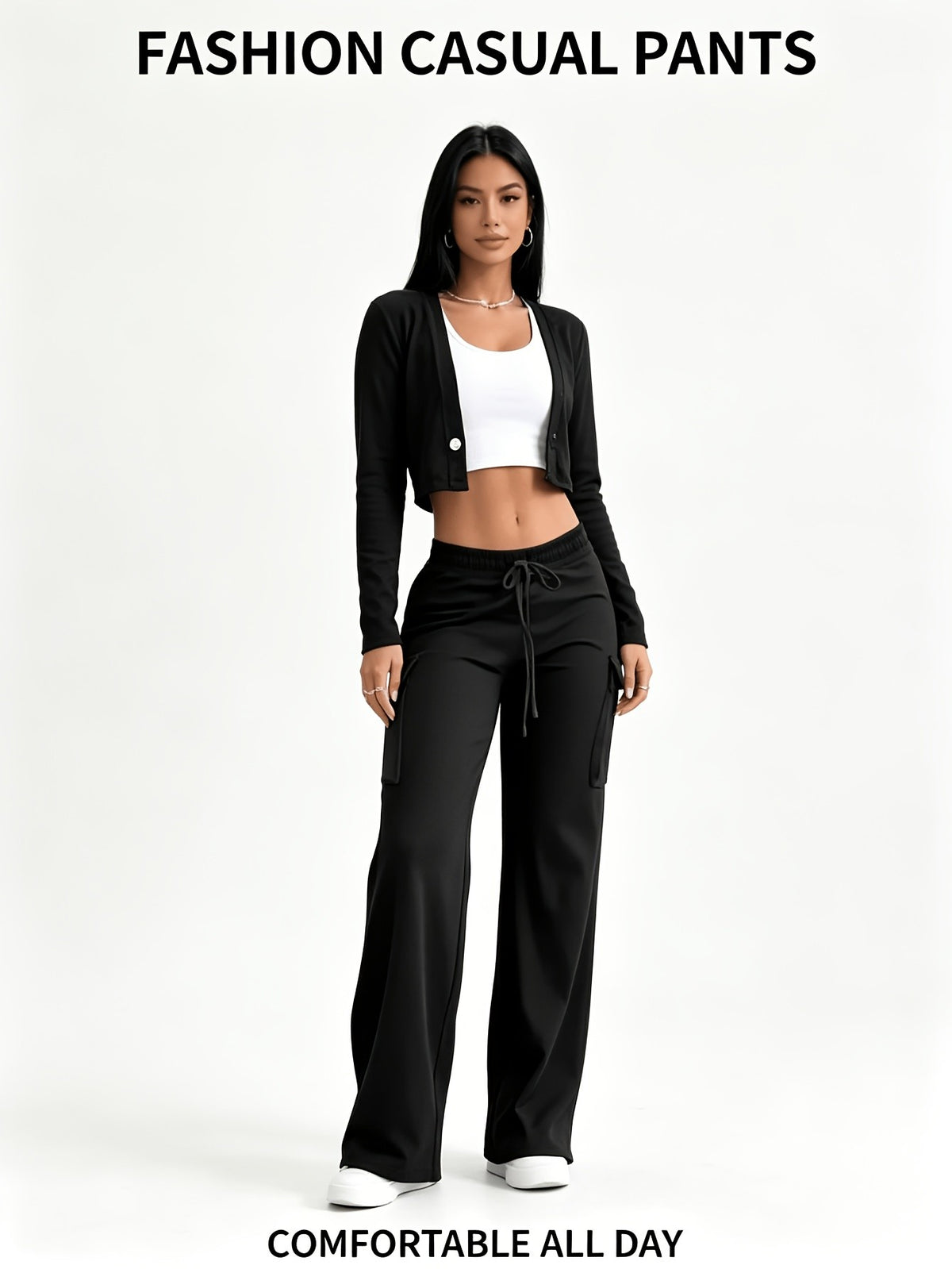 Women's 2 Piece Set Green Cardigan & Camouflage Cargo Pants Y2K Style V-Neck Button Blazer Belted Waist Streetwear Outfit