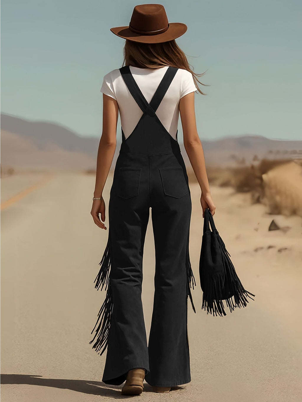 Vintage Fringe Overalls Women Wide Leg Loose Faux Suede Western Boho Festival Country Concert Halloween Costume Outfit
