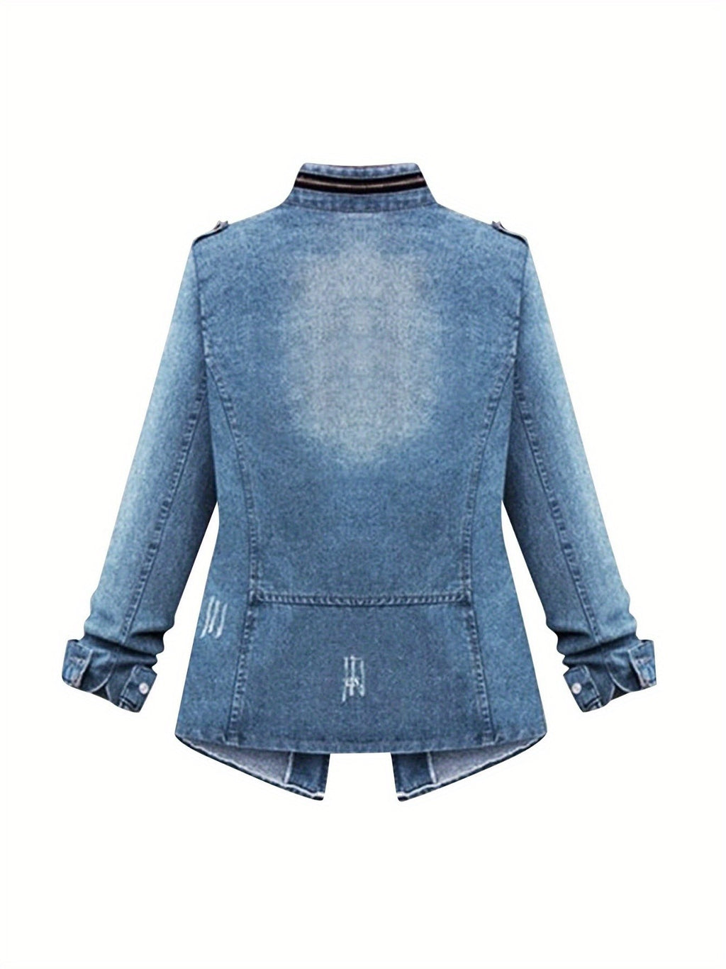 Round Neck Three Quarter Sleeve Short Denim Jacket Women Casual Daily Outfit Spring Autumn Jean Coat Blue Light Blue